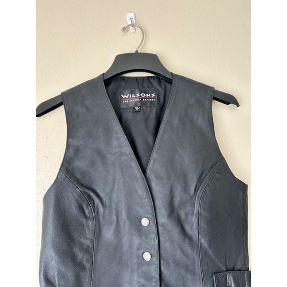 ❌SOLD❌ Wilsons Black Leather Snap Button Vest Size Small - Picture 4 of 11